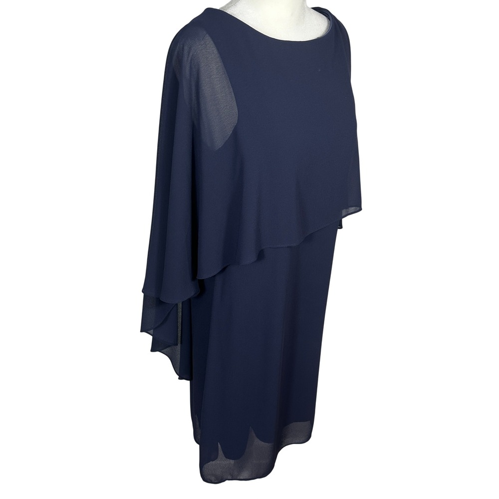 Vince Camuto Navy Chiffon Cape Overlay Dress Sheath Cocktail Size 8‎